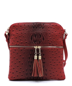 Ostrich Croc Zip Tassel Crossbody Bag OS062  RED